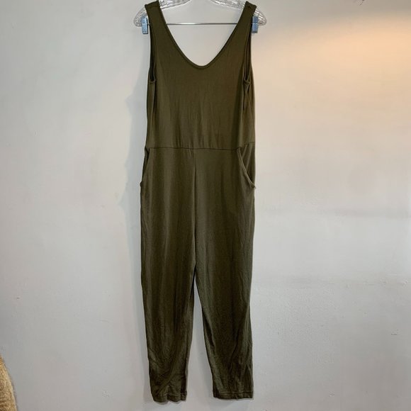 Cost Plus World Market Pants - Jumpsuit - sleeveless, v-neck, soft stretchy fabric, dark green